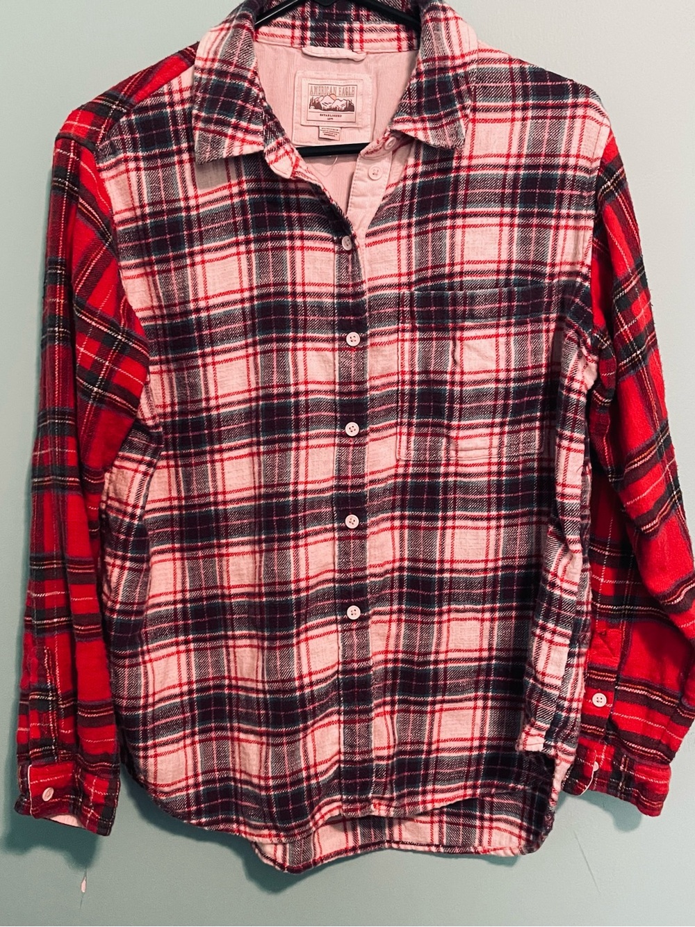 American Eagle Outfitters Red, Black and White Plaid Button-Down Shirt